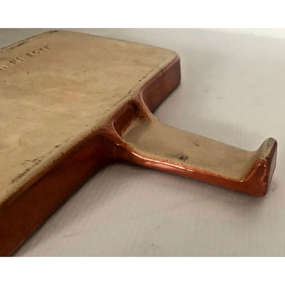 Vintage Coral Ceramic Rectangular Cornbread Tray Platter  w/Handle Made USA MCM